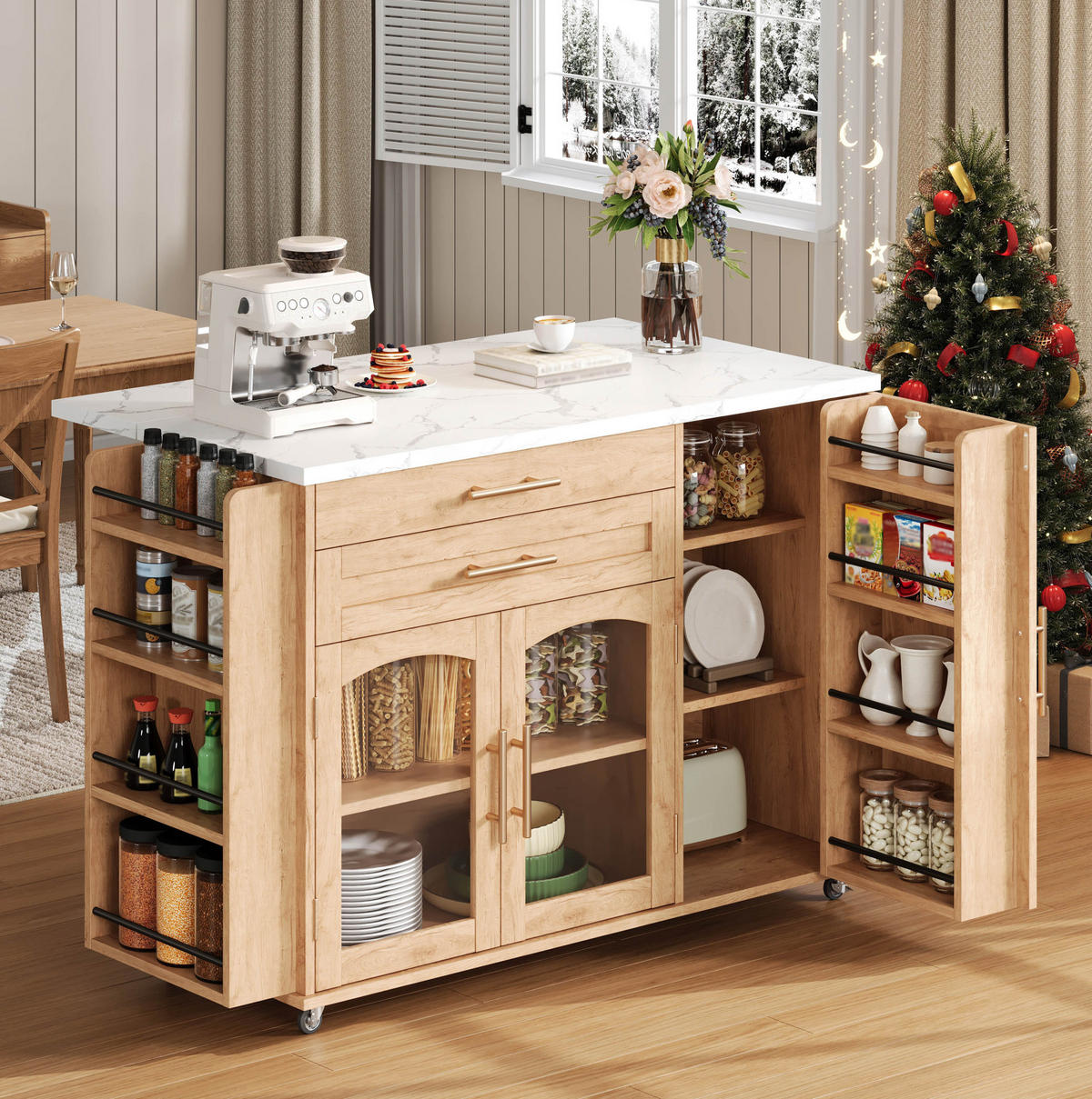 KÜCHENINSEL 120/45-70/90 cm aus MDF mit klappbarer Arbeitsplatte Natur - Naturfarben, Holzwerkstoff (138/90/70cm) - Modenvie