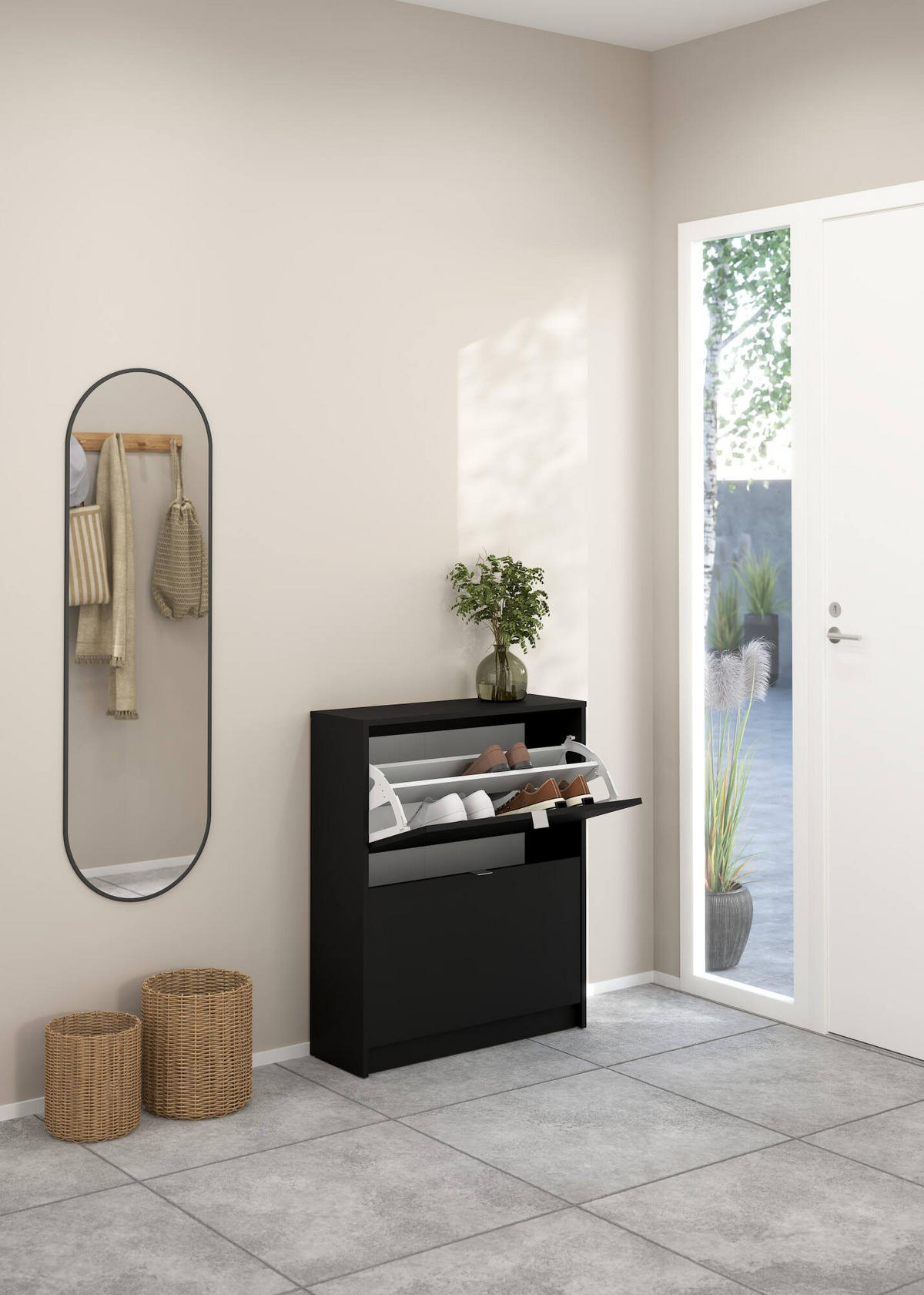SCHUHSCHRANK Schwarz 24.05/70.3/85.2 cm - Schwarz, Holzwerkstoff (70.3/85.2/24.05cm) - DMORA