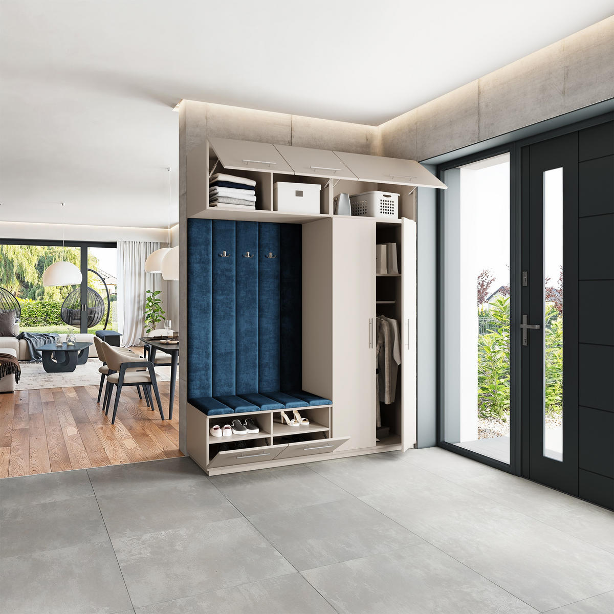 GARDEROBENSCHRANK REMA 180/240/60 cm Modern Garderobe-Set Kaschmir - Kaschmir/Blau, Holzwerkstoff (180/240/60cm) - MASSENO