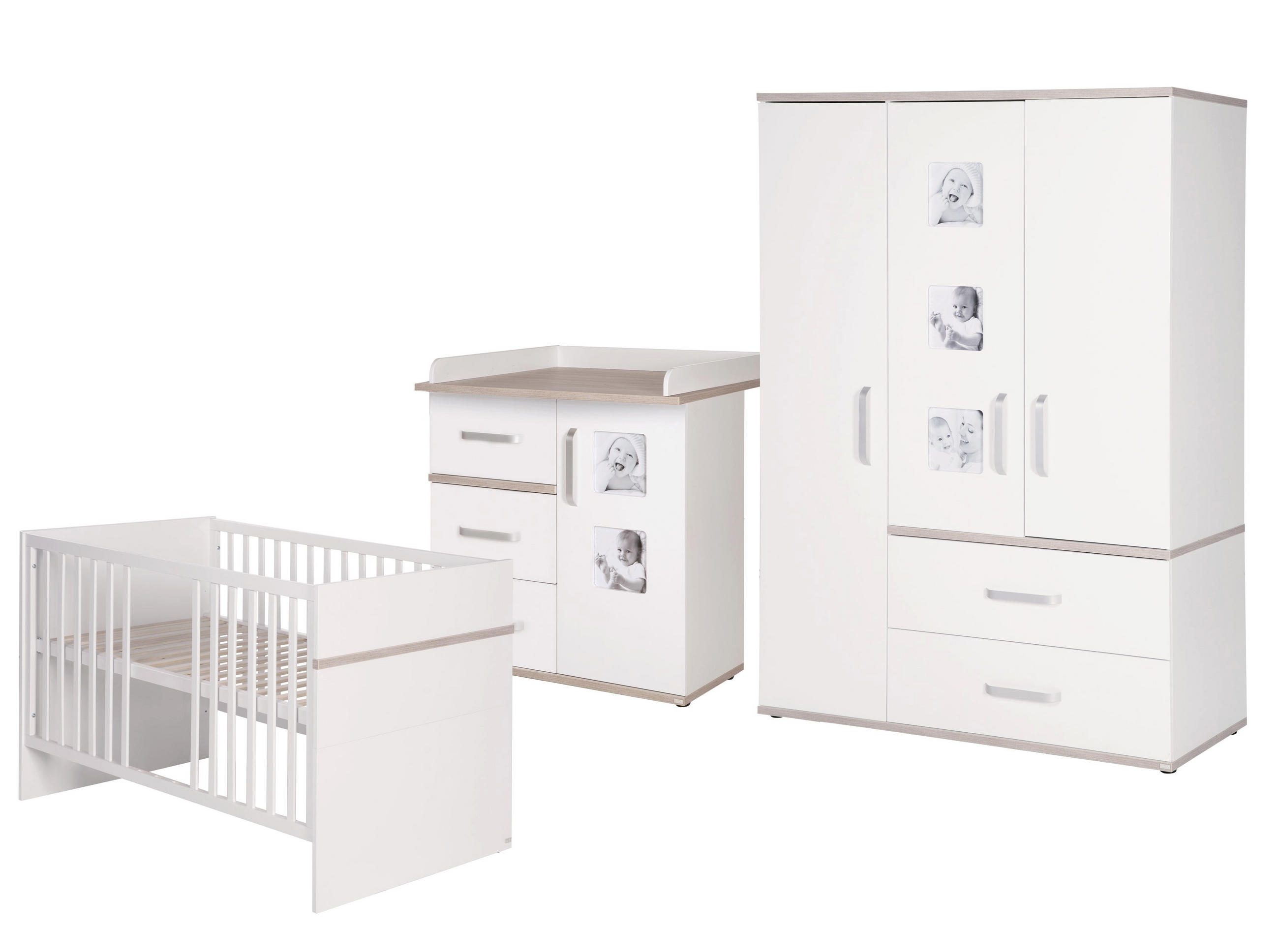 BABYZIMMER-SET Moritz, mit schmaler Wickelkommode, 3-teilig - Weiß, Holzwerkstoff (76/81/142.5cm) - Roba