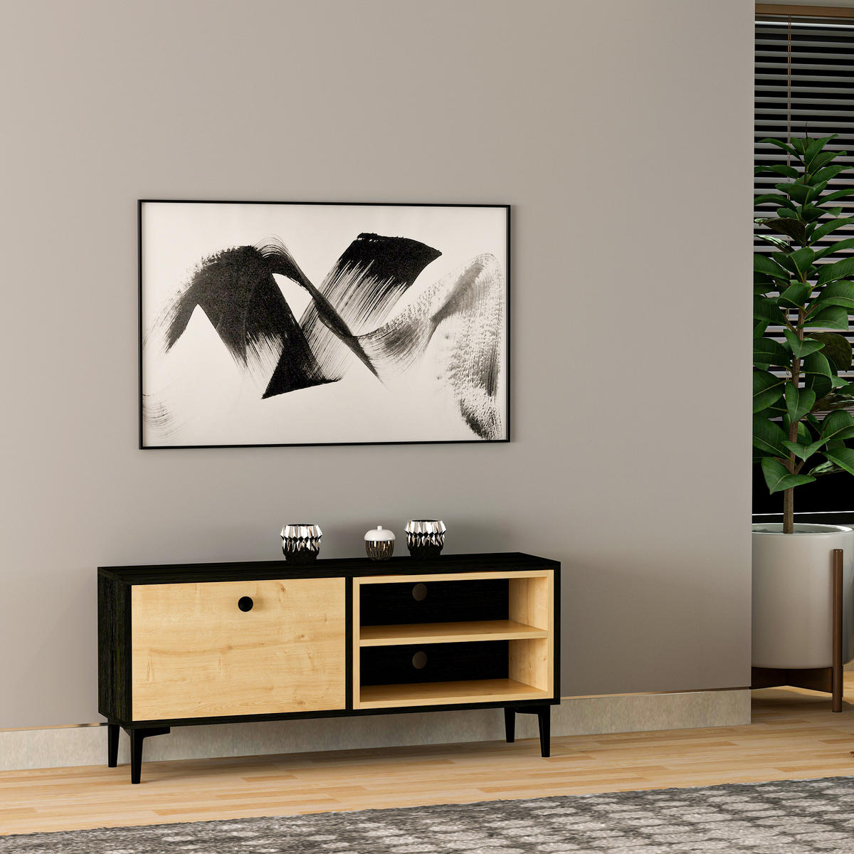 TV-LOWBOARD Alto Safir Schwarz Holzoptik 9642 - Beige/Schwarz, Holzwerkstoff/Metall (120/53.6/29.6cm) - moebel17