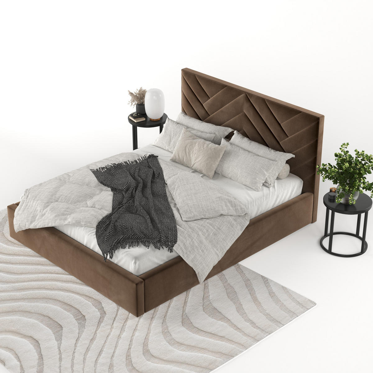 POLSTERBETT Arco 180/200 cm Braun im Kronos Stoff - Schwarz/Naturfarben, Holz/Holzwerkstoff (180/200cm) - AltaBeds