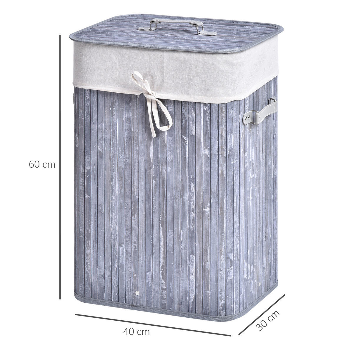 WÄSCHEKORB, Bambus, Grau - Grau, Naturmaterialien (30/60/40cm) - HOMCOM