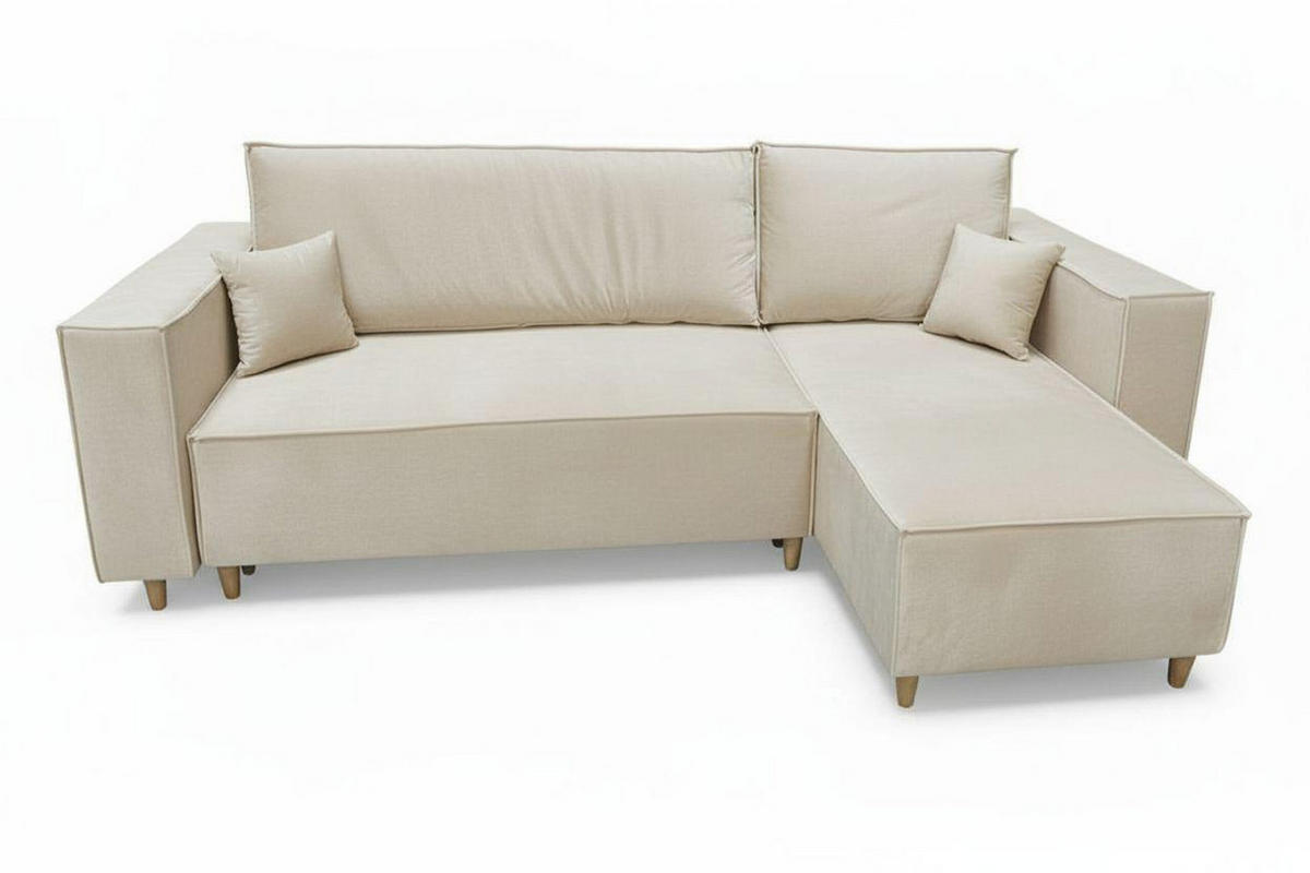 ECKSOFA RIO mit Schlaffunktion und Bettkasten, Farbe: Creme, Velourstoff, Ottomane Universal - Creme, Textil (249/142cm) - Marpur