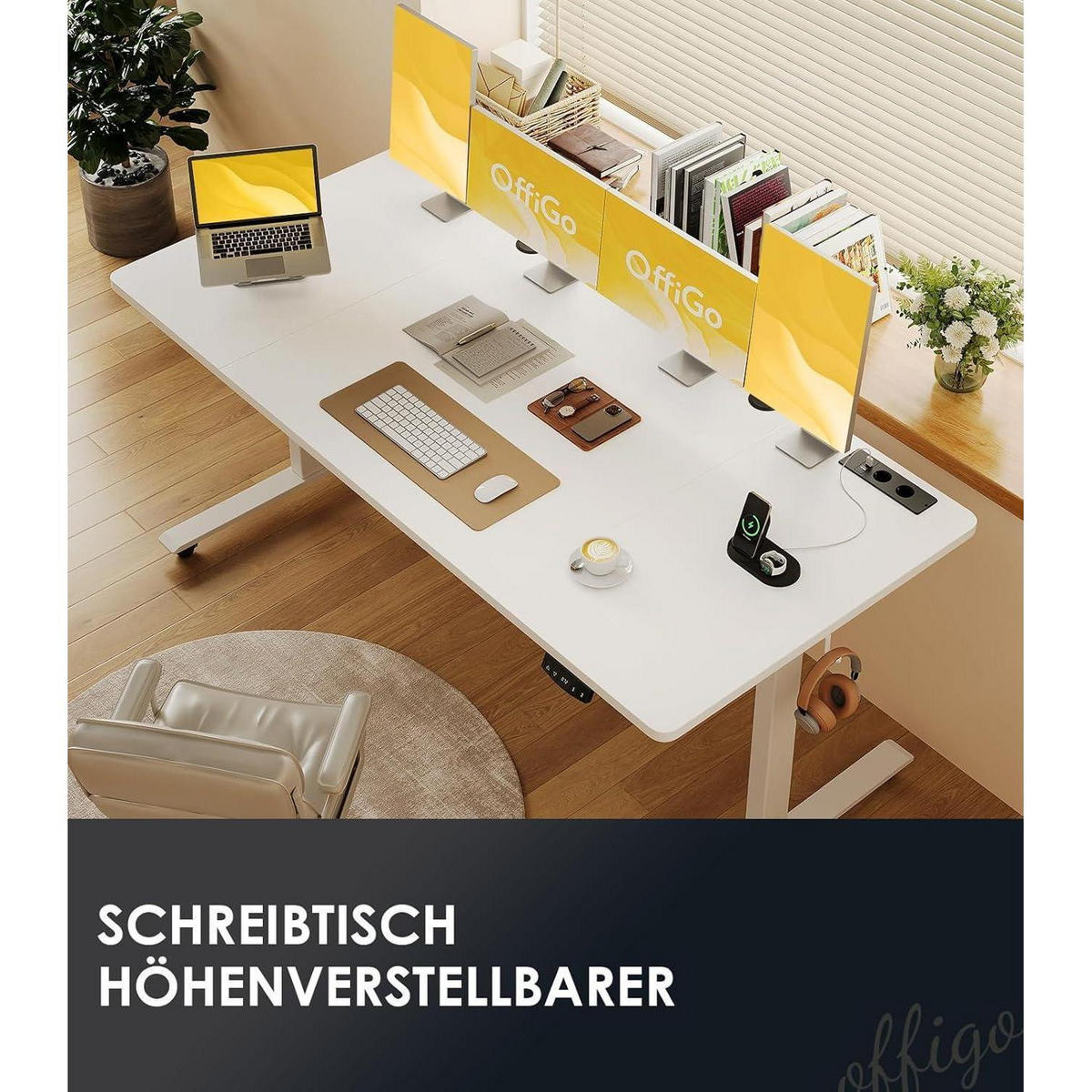 SCHREIBTISCH höhenverstellbar elektrisch 180 cm Blanc Weiß 180 x 70 cm - Weiß, Holz (70/180/72cm)