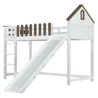 HOCHBETT Kinder 90x200 mit Rutsche, Leiter, Hausdesign und Fenster, aus Kiefer MDF, Jugendbett Spielbett, weiß-walnuss - Weiß, Holz (90/200cm) - Luhomfu