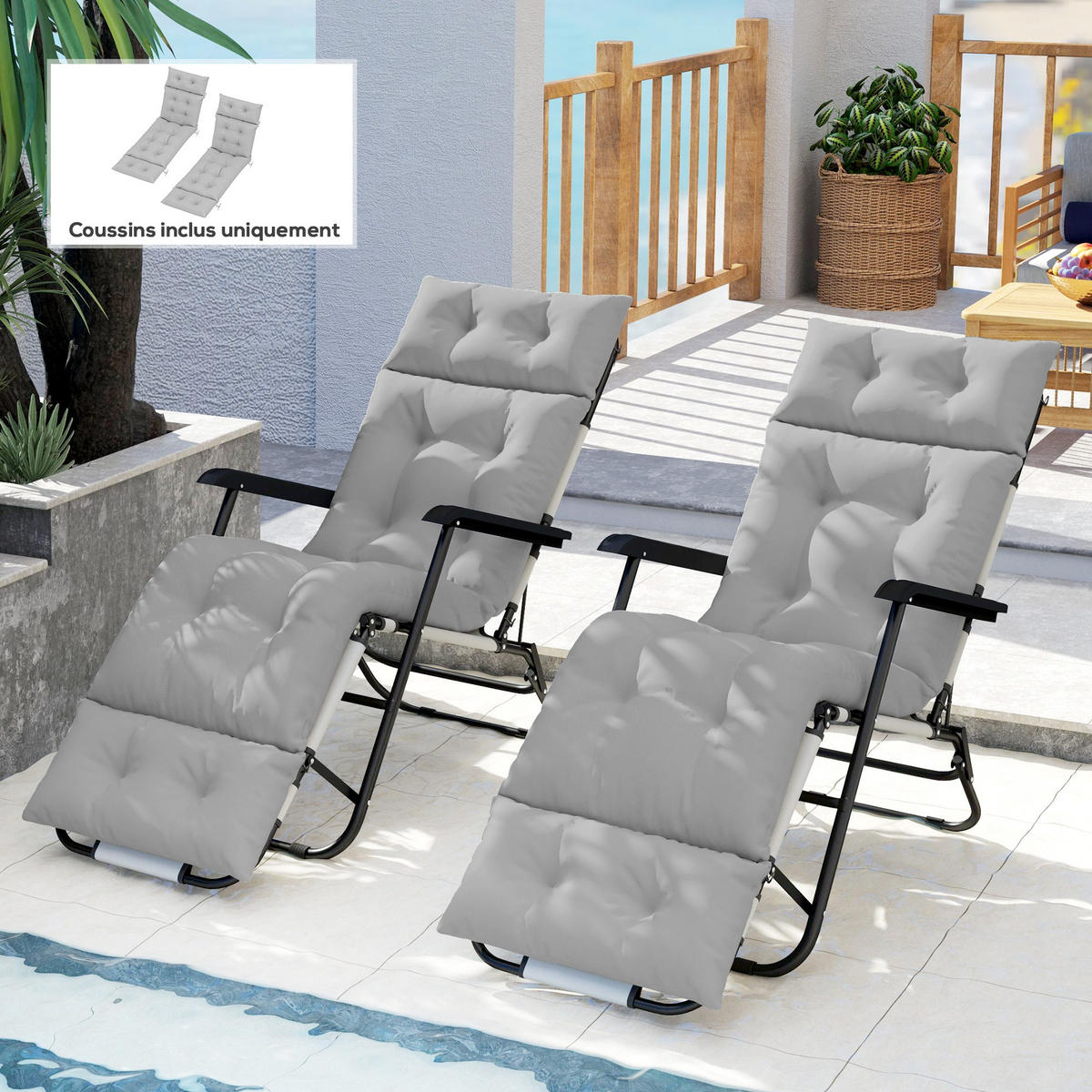 LIEGENAUFLAGE Hellgrau 2er-Set 190/56/10 cm - Hellgrau, Textil (190/10/56cm) - PANGIVO