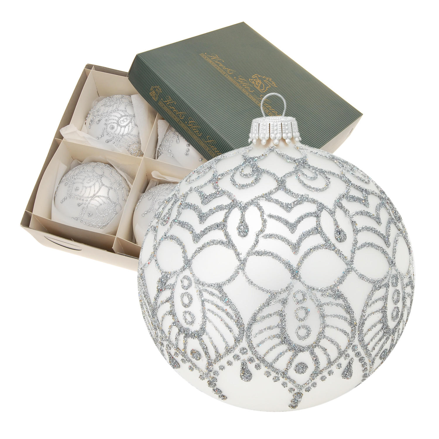 Krebs Glas Lauscha Christbaumkugeln Silber 10x10x10 cm