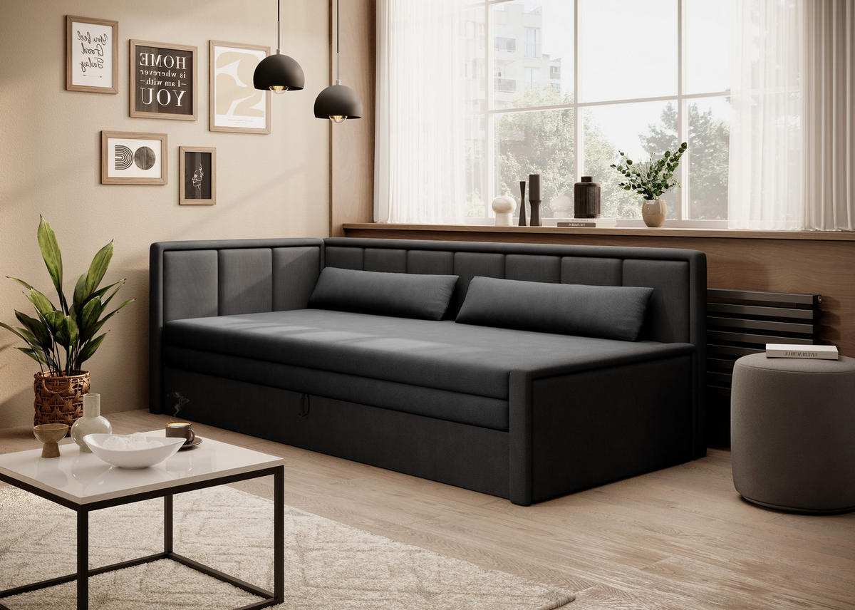 SCHLAFSOFA FULGEO mit Schlaffunktion & Bettkasten – Modernes 3-Sitzer Sofa, Liegefläche 200 x 150 cm - Grau, Kunststoff (214/82/77cm) - Wohnideebilder