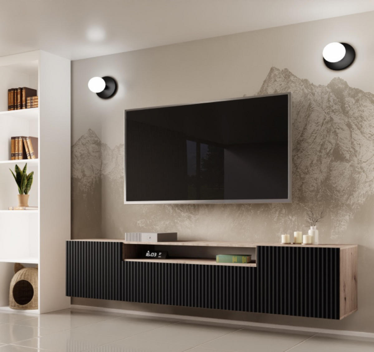 TV-SCHRANK Schwarz NOELI Hängend Mit Gerillten Fronten - Schwarz, Holzwerkstoff (200/40/41cm) - Sepro Meble