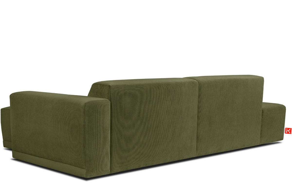 ECKSOFA-RECHTS MUDI in moderner Optik mit hochwertigem Kaltschaum, Cord-Stoff, khaki - Schwarz/Grün, Textil (280/160cm) - KONSIMO®