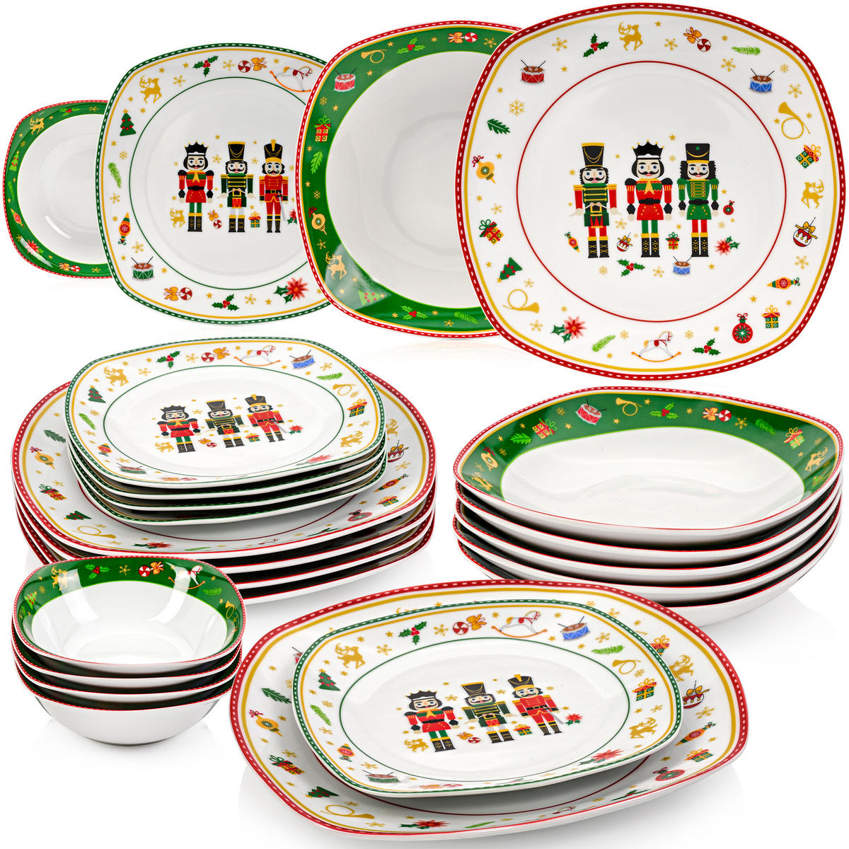 TAFELSERVICE BILGOLA NUSSKNACKER DESIGN - 24 teilig aus Porzellan - Weiß, Keramik (50/30/70cm) - Sänger