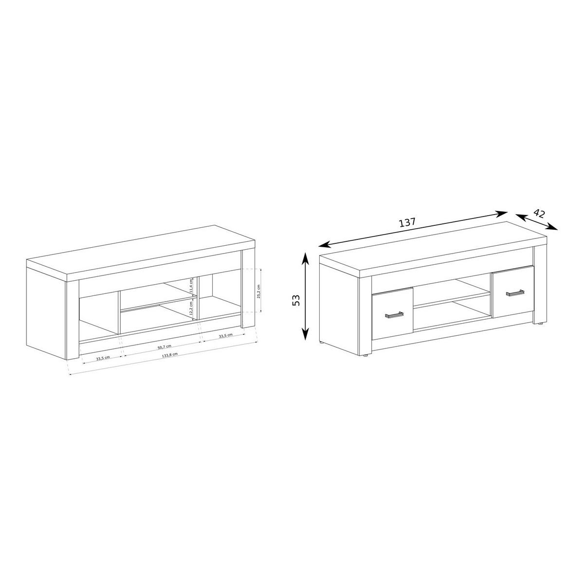 TV-ELEMENT Indianapolis I-9 137 x 53 x 42 cm Esche hell - Braun, Holzwerkstoff/Metall (137/53/42cm) - Koseto