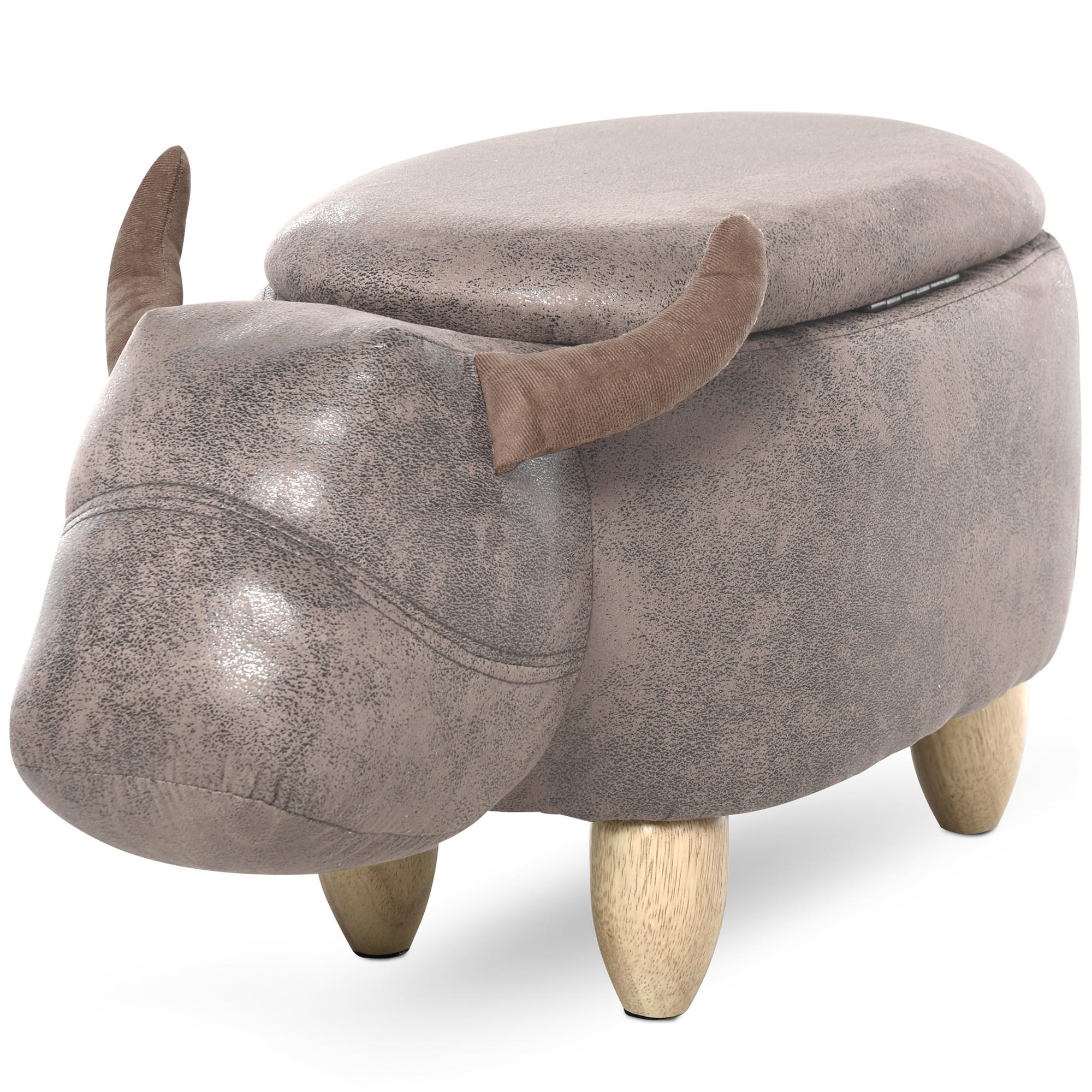 POUF DE-16365 mit Stauraum und Tierkopf-Design Braun - Braun, Textil (35/36/62cm) - ComfortXL