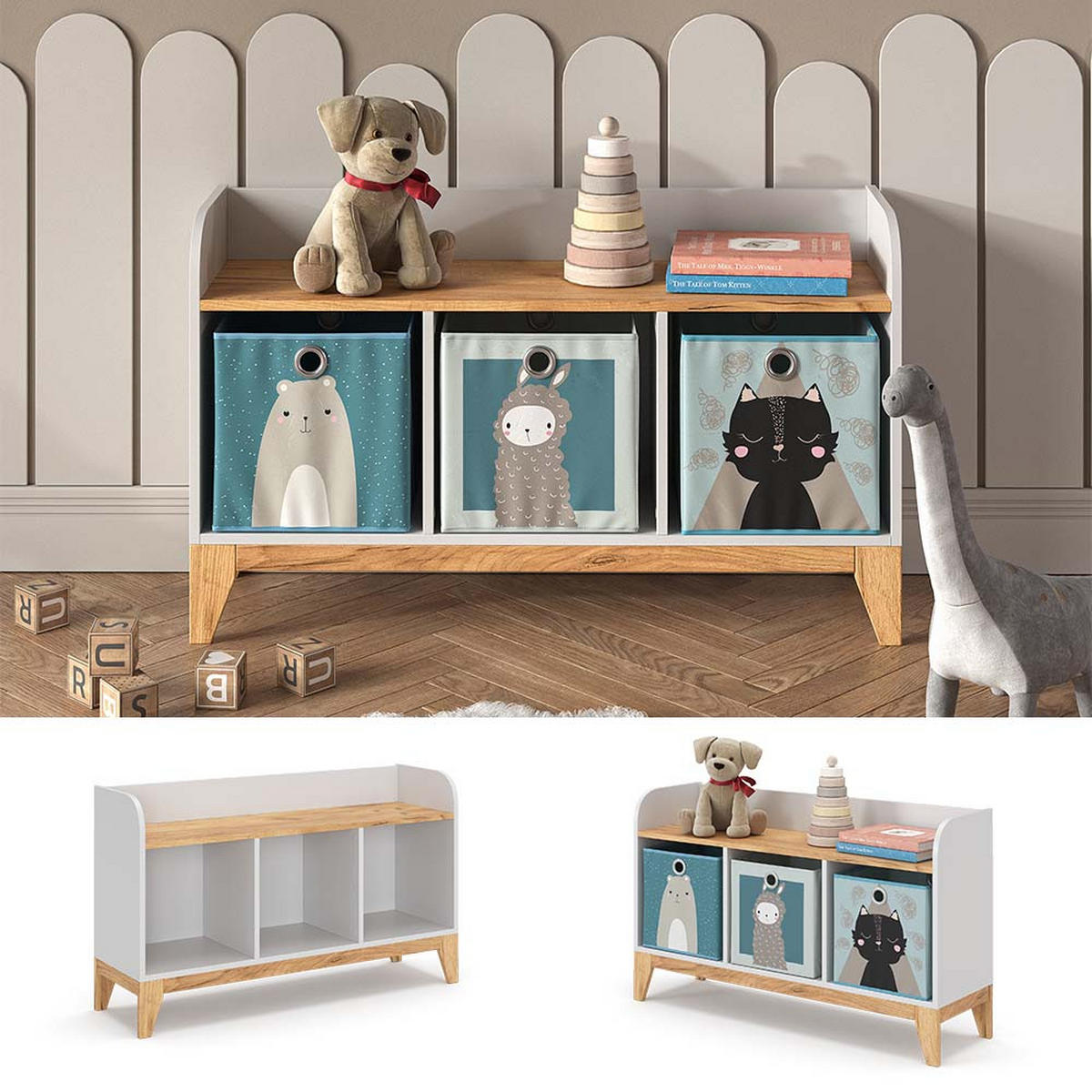 KINDERSITZBANK Malia Weiß 107.2 x 63.8 cm - Eichefarben/Weiß, Holzwerkstoff (107.2/63.8/30.6cm) - VitaliSpa