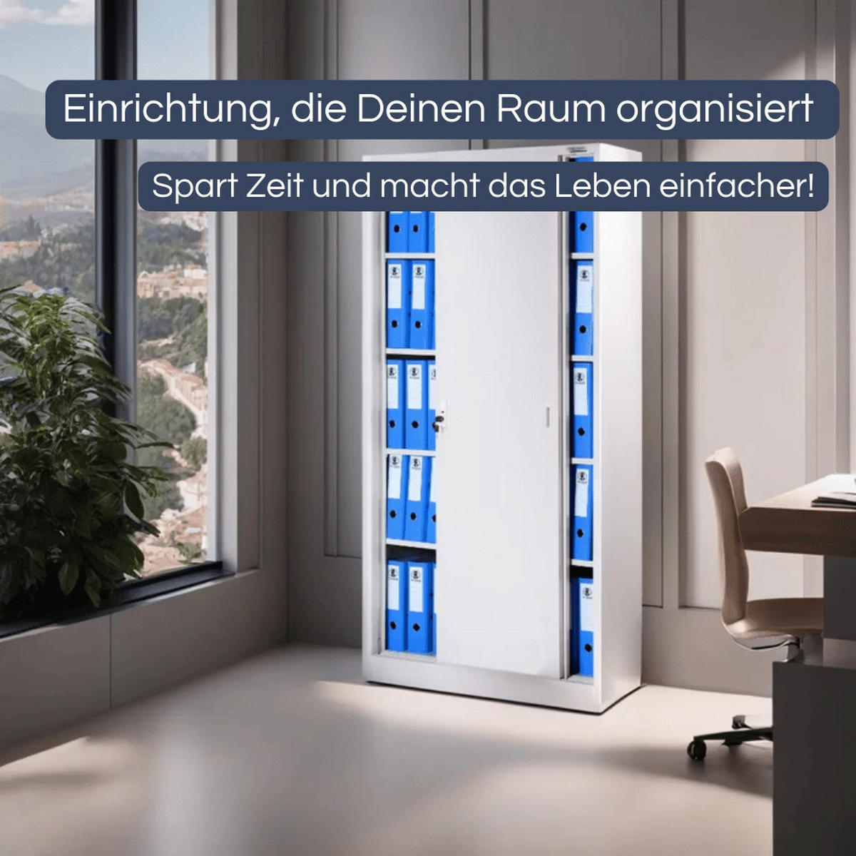 AKTENSCHRANK abschließbar ROLF mit Schiebetüren 185x90x40cm Grau - Grau, Metall (90/185/40cm) - DELUKE