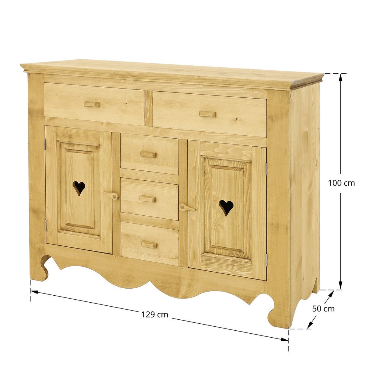 SIDEBOARD aus Massivholz MEXICANA - Honig, Holz (129/100/50cm) - Seart