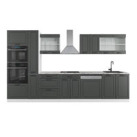 KÜCHENZEILE R-Line Anthrazit Landhaus/Weiß 350 cm mit Hochschrank AP Marmor - Anthrazit/Weiß, Holzwerkstoff (350/81.6/60cm) - Vicco