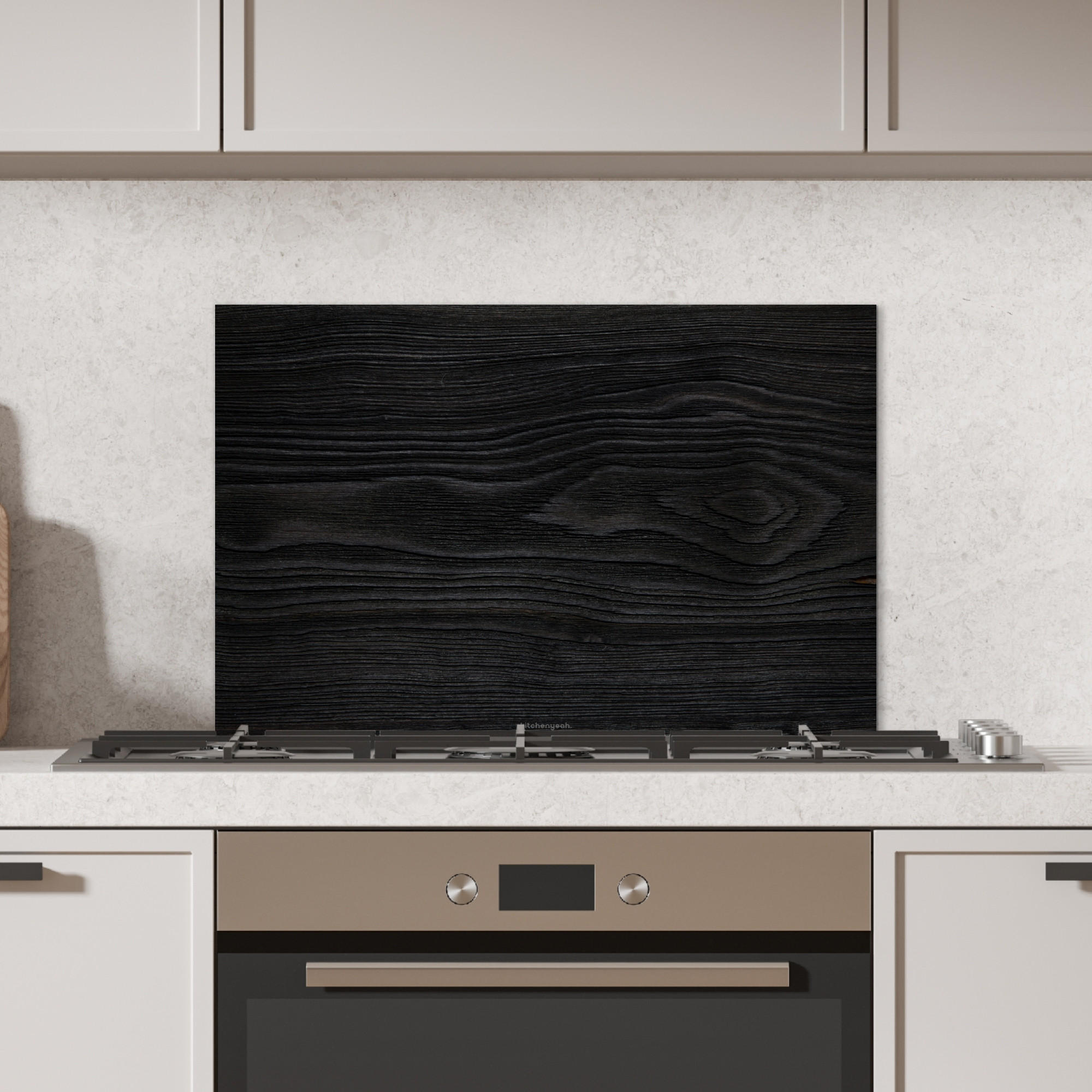 SPRITZSCHUTZ KÜCHE Schwarz - Holzoptik 70x50 cm - Schwarz, Metall (70/0.3/50cm) - MuchoWow