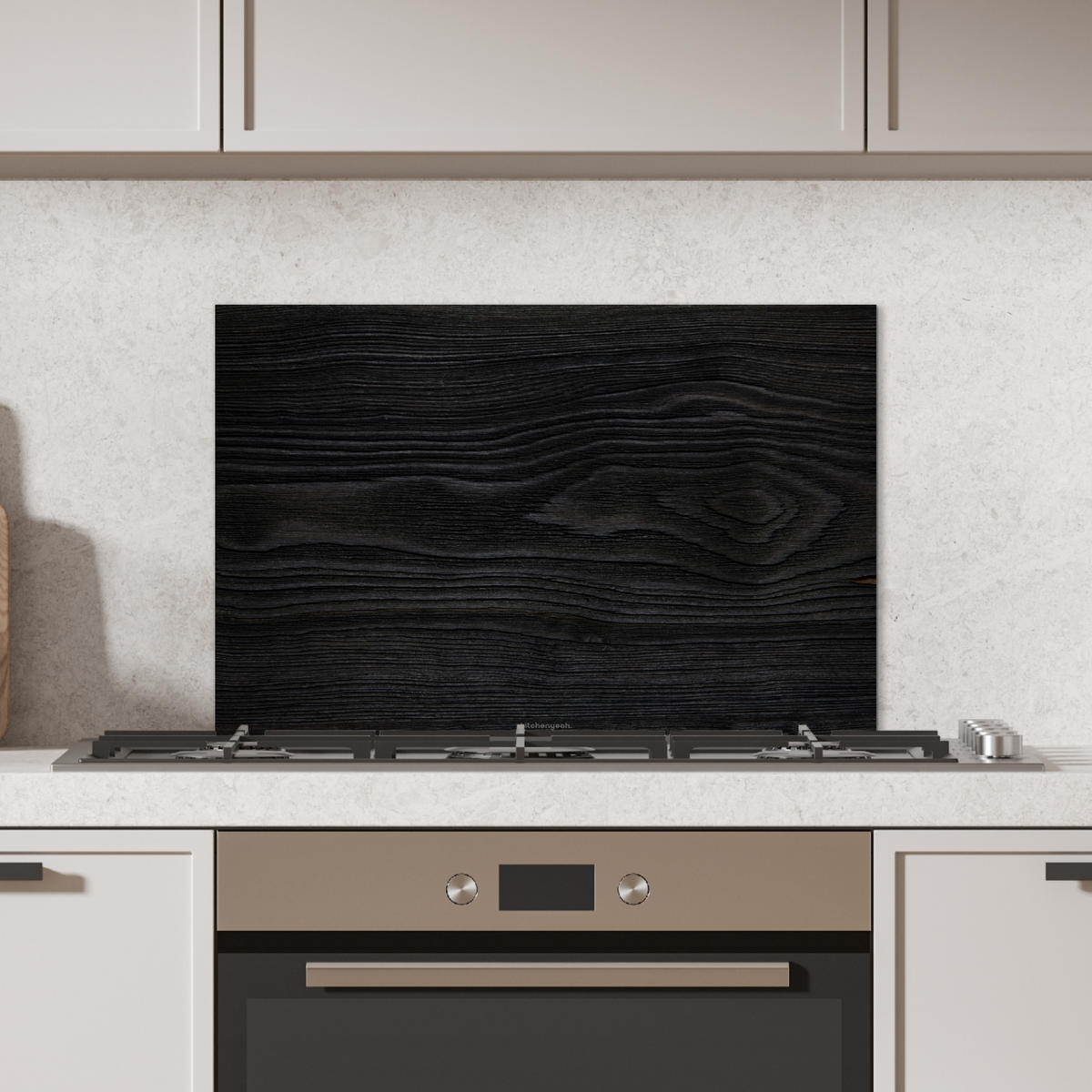 SPRITZSCHUTZ KÜCHE Schwarz - Holzoptik 70x50 cm - Schwarz, Metall (70/0.3/50cm) - MuchoWow