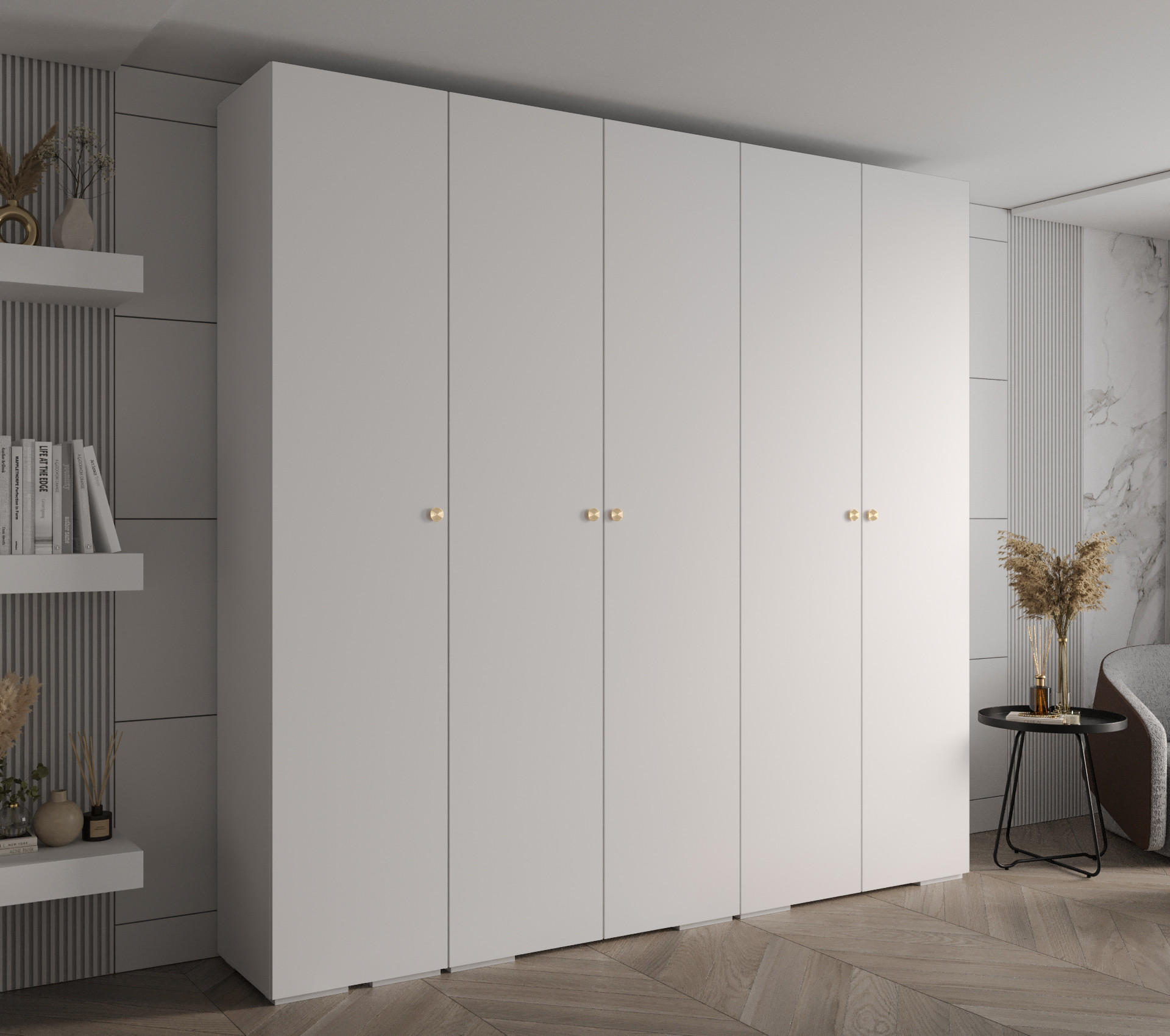 DREHTÜRENSCHRANK 236.7/250/47 5-türig - Goldfarben/Weiß, Holz/Metall (250/236.7/47cm) - Abiks Möbel