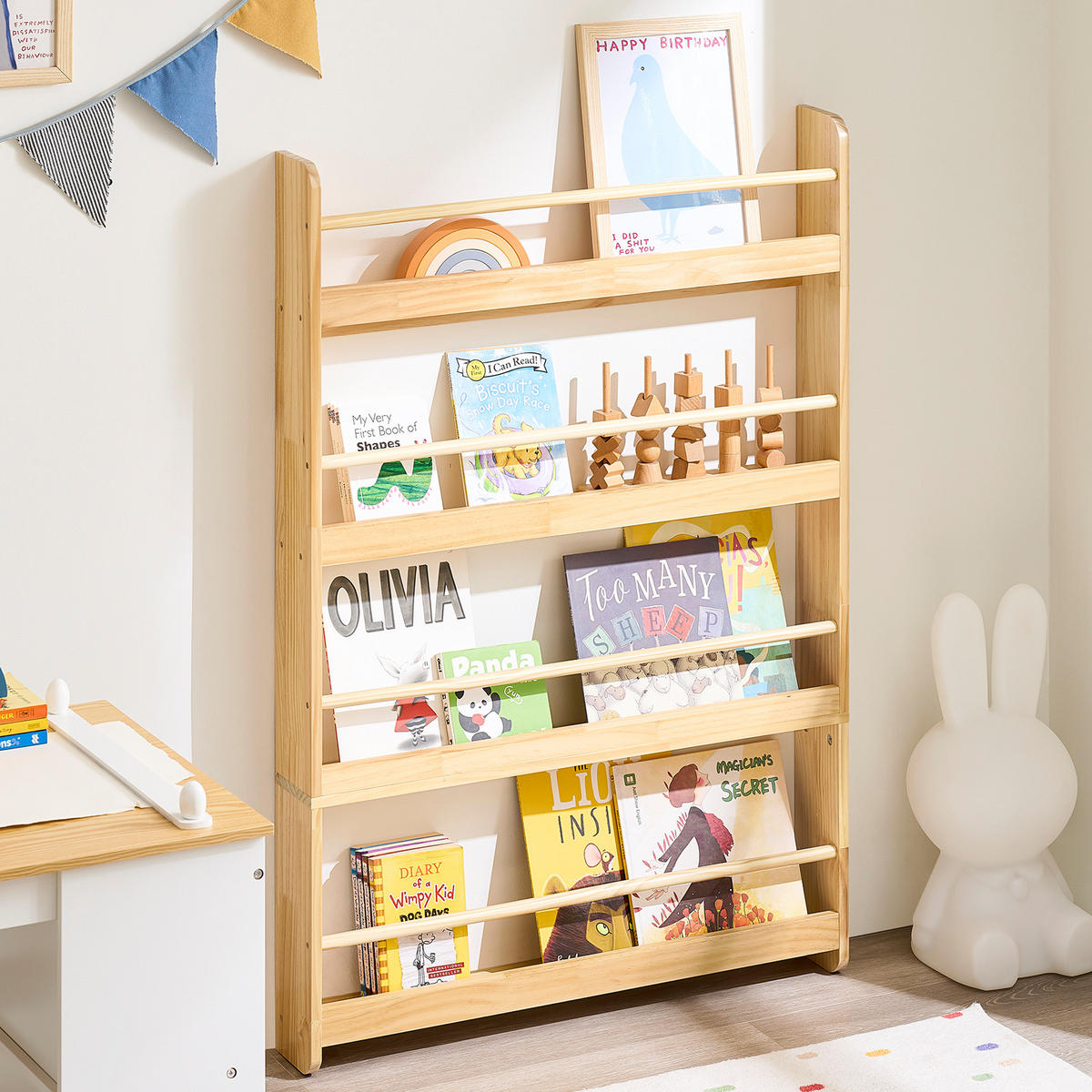 BÜCHERREGAL für Kinder mit 4 Ablagen, Kiefer - Naturfarben, Holz (80/118/12cm) - SoBuy