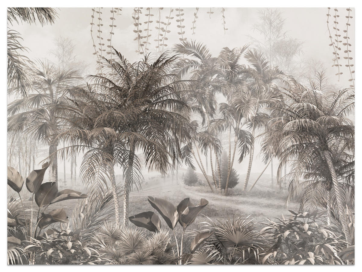 FOTOTAPETE für Büro Vintage Tropisch Dschungel Palmen Blätter 250x175 - Beige/Braun, Papier (250/175cm) - Muralo