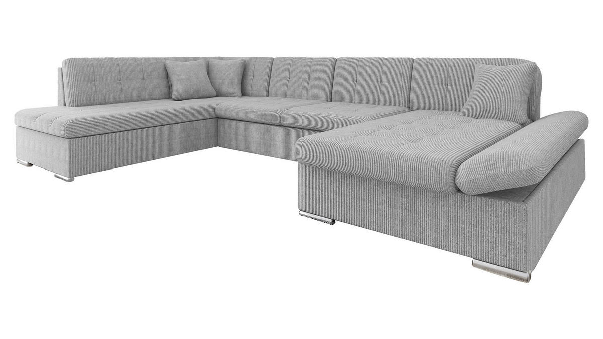 ECKSOFA Bergen Cord, Seite: Rechts - Silberfarben/Hellgrau, Holz/Textil (345/76/205cm) - MIRJAN24