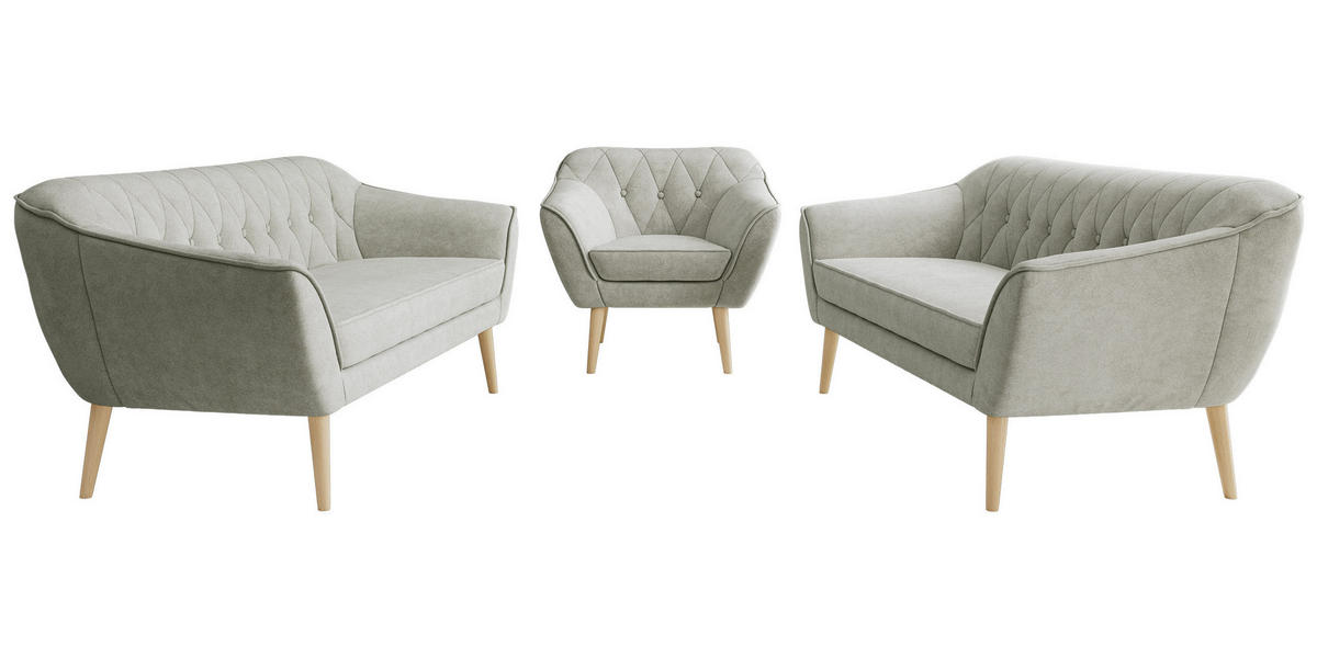 SEDACIA ZOSTAVA 3+3+1 PIRS - Svetlosivá Štruktúrovaná látka - Drevené nohy - farba buka/svetlosivá, kompozitné drevo/textil (180/75/74cm) - MKS