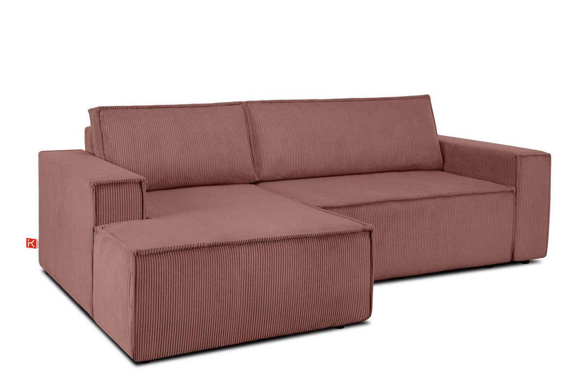 ECKSCHLAFSOFA-LINKS NAPI in Pet Friendly Cord-Stoff, rosa - Pink/Schwarz, Textil (262/148cm) - KONSIMO®