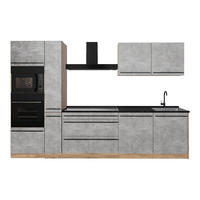 KÜCHENZEILE R-Line, Beton/Goldkraft Eiche, 310 cm Arbeitsplatte Anthrazit - Honigeiche/Grau, Holzwerkstoff (310/206.8/60cm) - Vicco