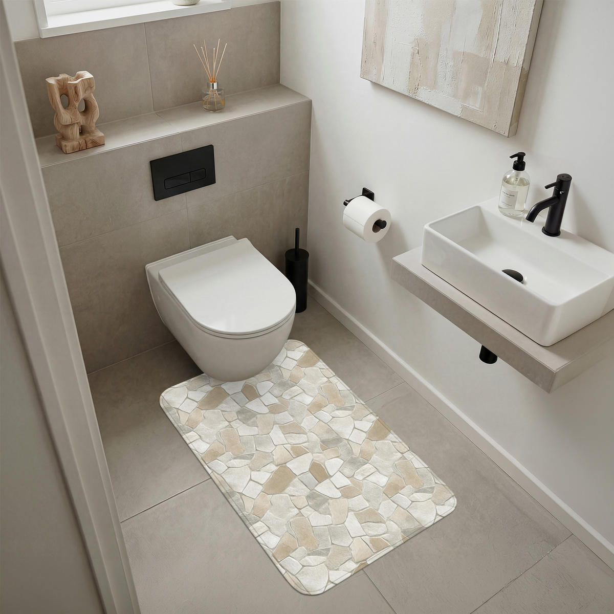 KÚPEĽŇOVÁ PREDLOŽKA Mozaika - Kamienky - béžová 60x90 cm - krémová/béžová, textil/plast (60/90cm) - OnlyWow