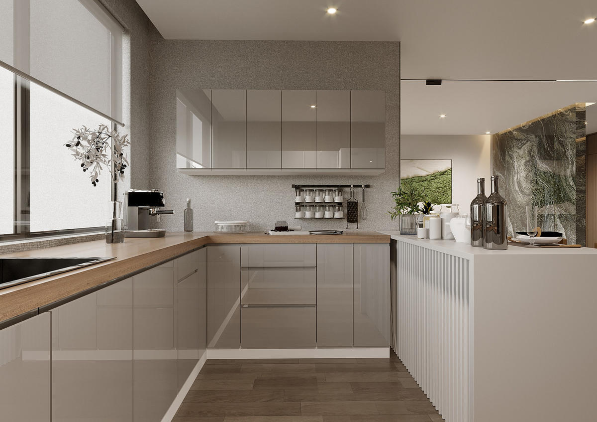 WINKELKÜCHE 320 cm x 320 cm x 200 cm- Aspen KA20-M320 - in Grau/Hochglanz - Grau, Holz (840/212/58cm)