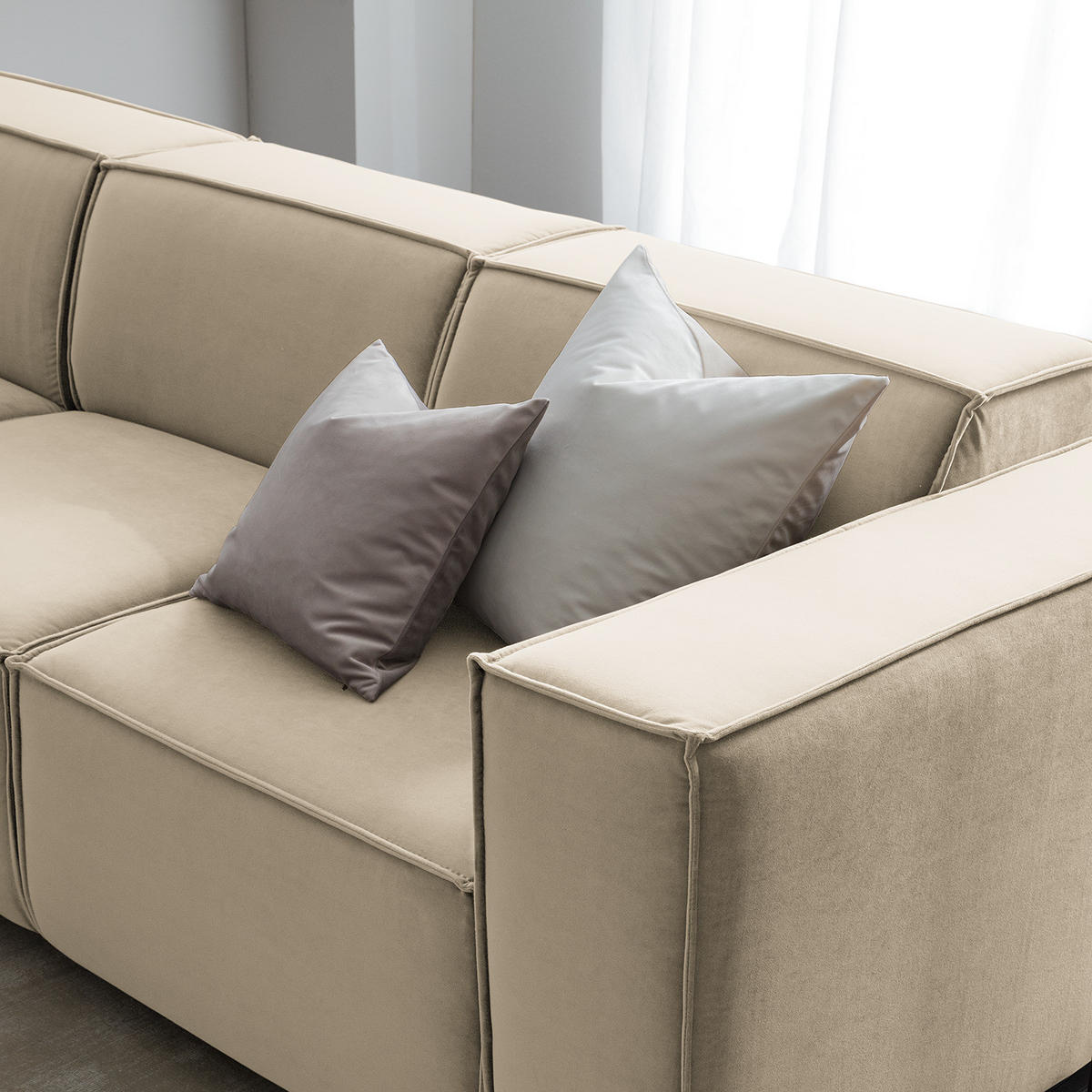 ECKSOFA mit Longchair - Beige/Schwarz, Kunststoff/Textil (260/177cm) - home24