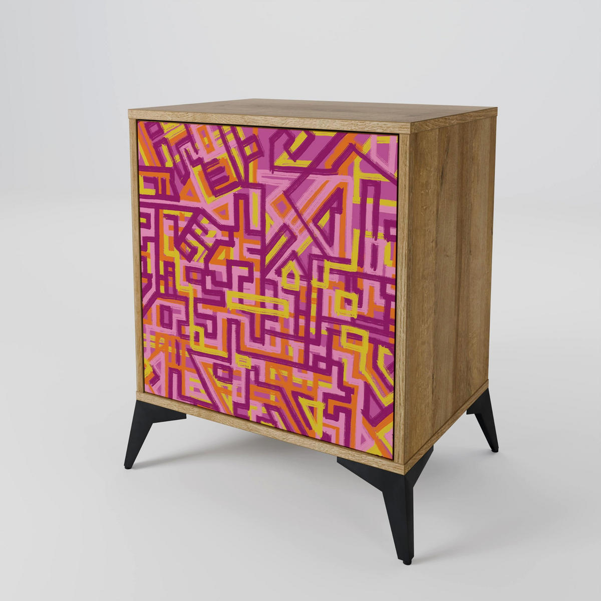 SIDEBOARD LOVELY MEMORIES, Eichefarben, 57,5x42x67,5 cm, Schwarze Metall-Rahmenfüße - Eichefarben/Multicolor, Holzwerkstoff/Metall (57.5/67.5/42cm) - SpaceRebels