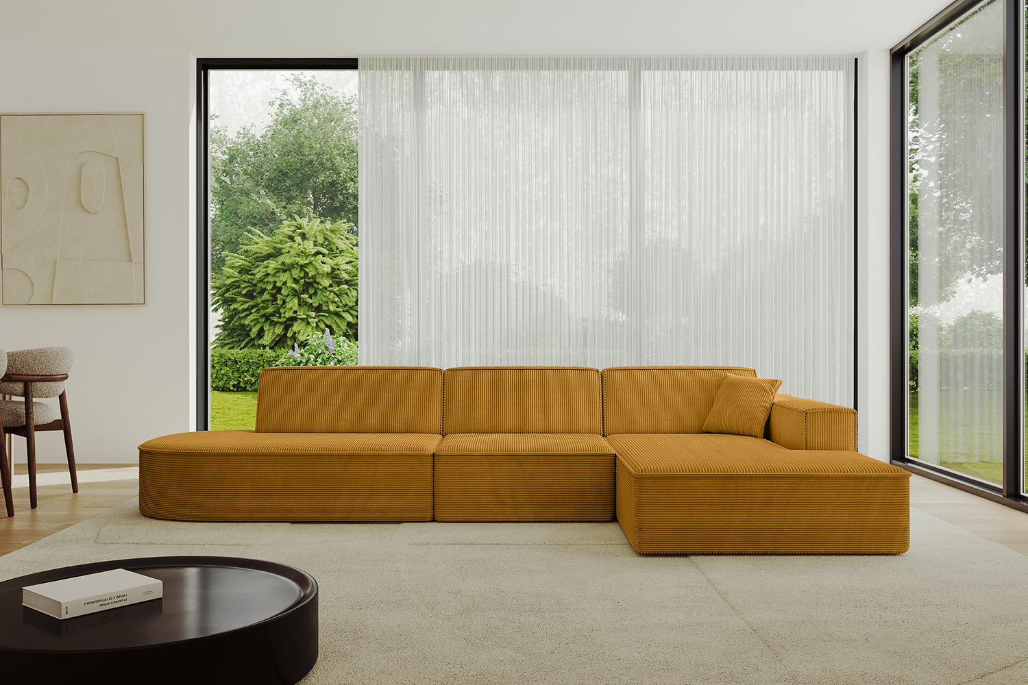 ECKSOFA Ottomane Rechts IREA-L2-v4 - 327x165x77 cm Senfgelb - Grün, Holzwerkstoff/Textil (327/165cm) - ALTDECOR