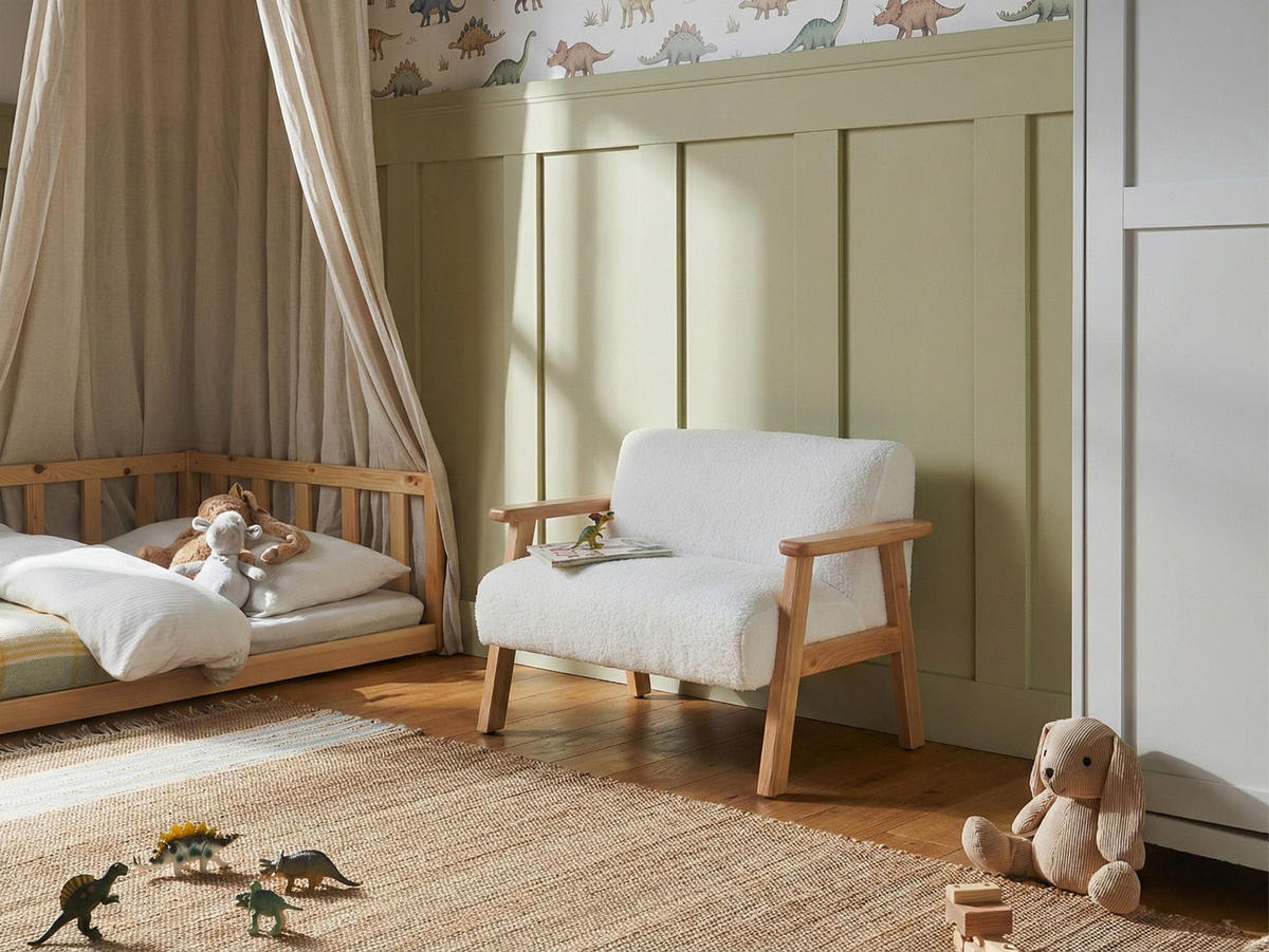 CANAPEA PENTRU COPII bouclé albă Lalmo - alb, material textil (74/54/48cm) - Beliani