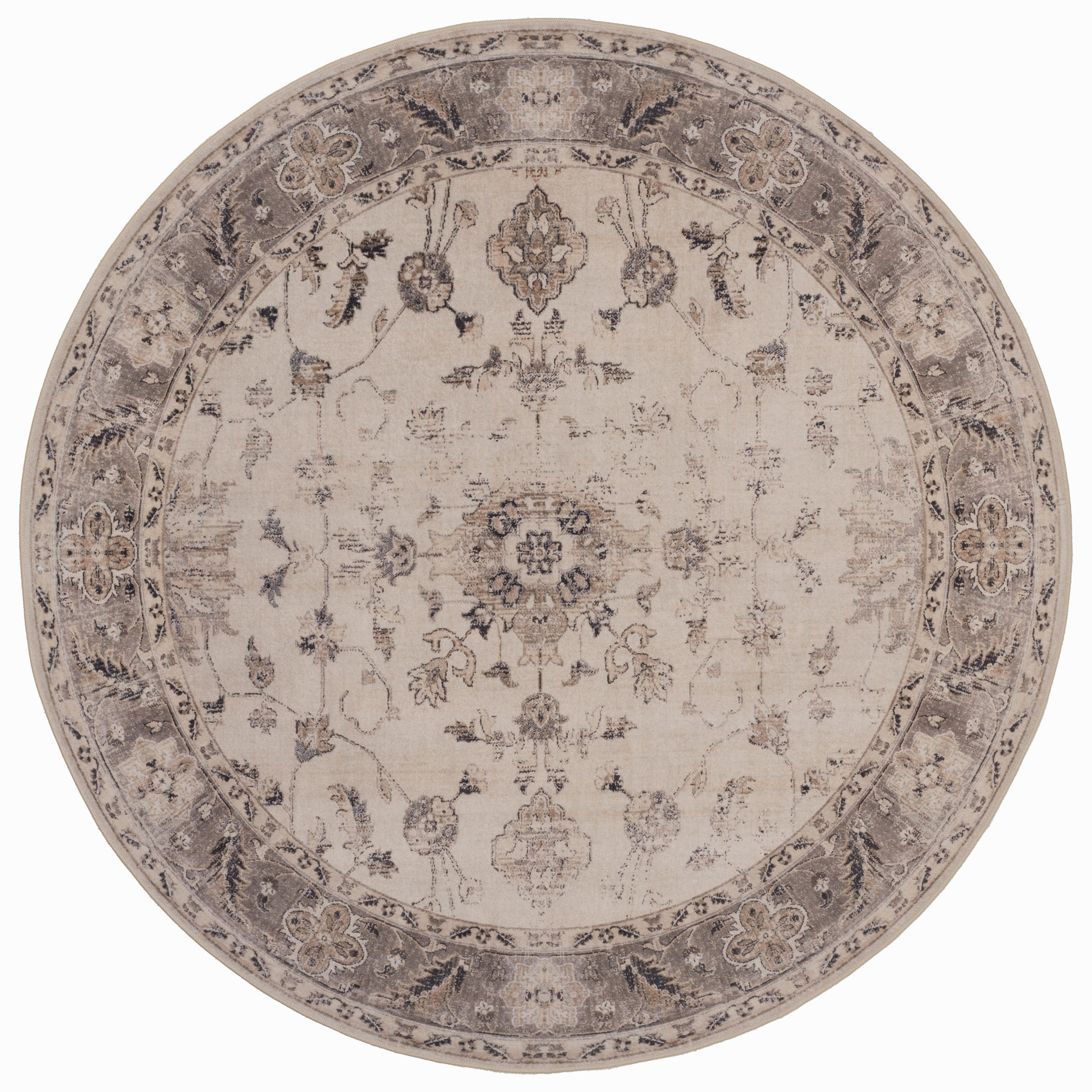TEPPICH Kurzflor, waschbar, mit floralen Ornamenten, aus Polyester, VERNANTE in Beige-Grau, Ø 120 cm - Beige, Textil (120/120cm) - KADIMA DESIGN
