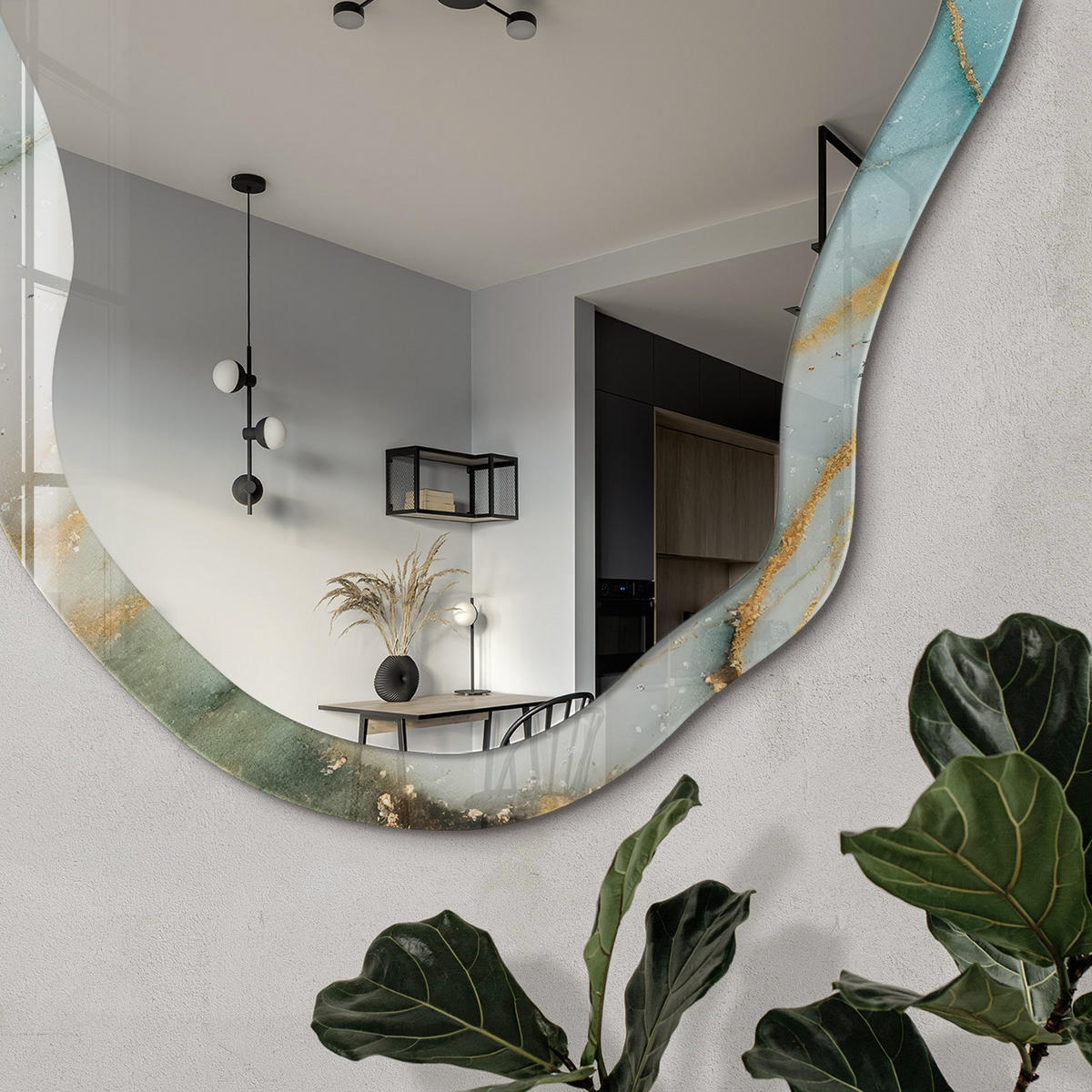 SPIEGEL 90x45 cm asymmetrisch mit Druck - Marmormuster - Transparent, Glas (45/90/0.4cm) - TULUP