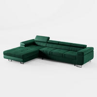 ECKSOFA VEMO CORE PLUS Links Dunkelgrün Velours-Stoff mit Schlaffunktion und Bettkasten - Dunkelgrün, Holz/Metall (350/205cm) - Barchello