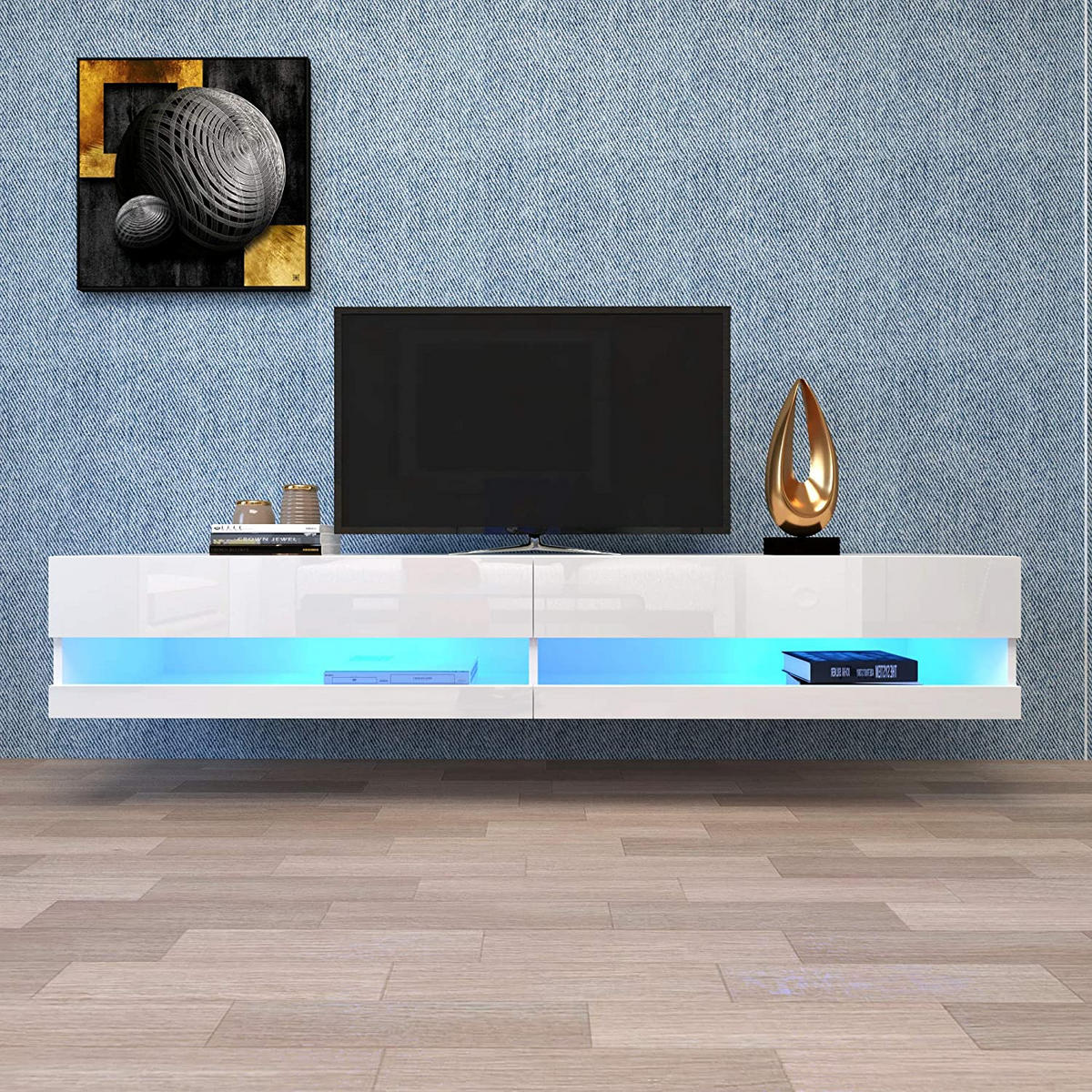 TV-LOWBOARD wandhängend in Weiß Hochglanz mit LED 140/40/30.5 cm - Weiß, Holzwerkstoff (140/30.5/40cm) - Redom