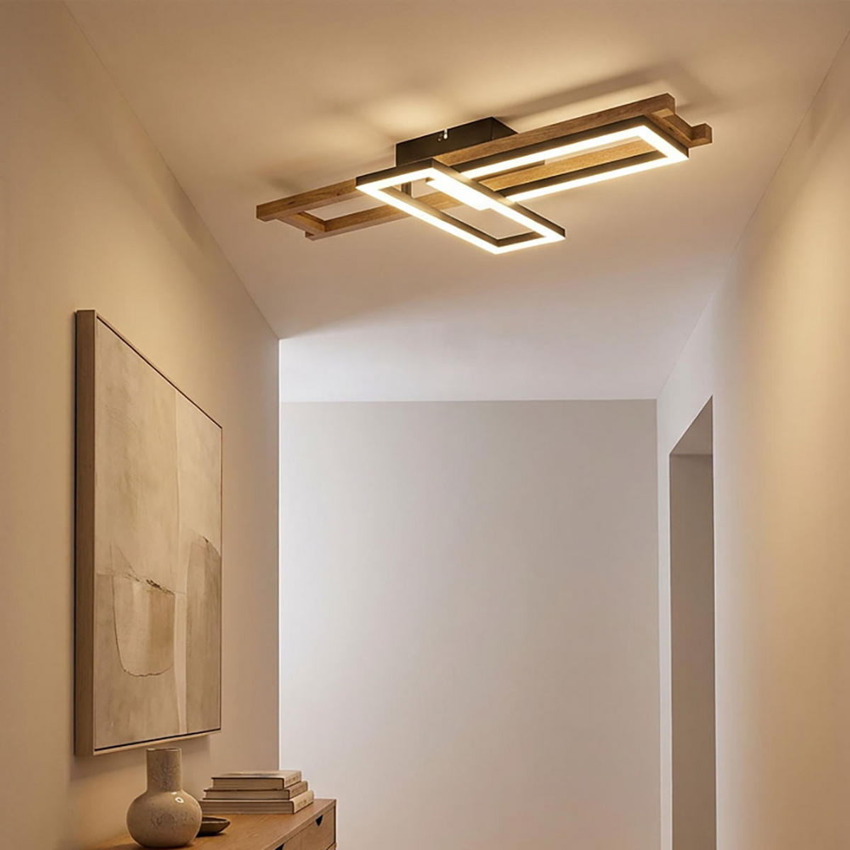 LED DECKENLEUCHTE ILLA Holzoptik Braun - Braun, Metall (69/36.5/10.5cm) - Globo Lighting