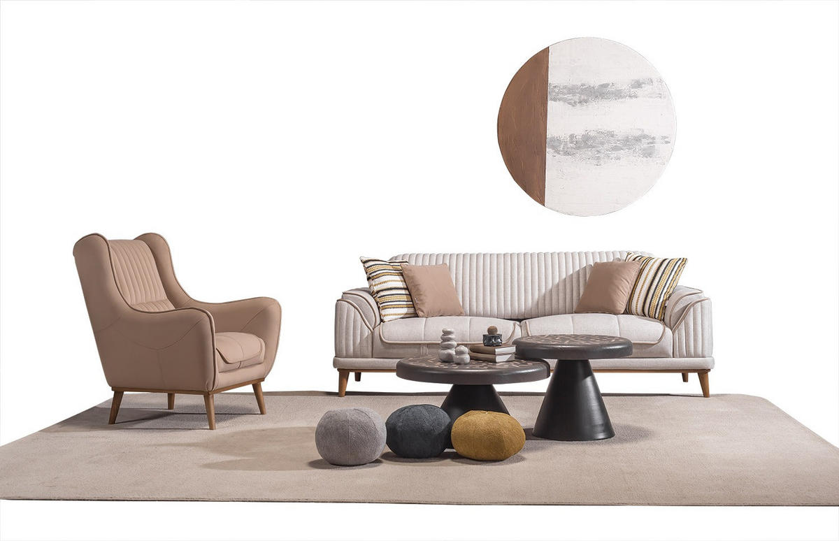 SITZGARNITUR Bond Creme Stellvariante:2+1 - Creme, Holz (187/85/100cm) - Villa Möbel