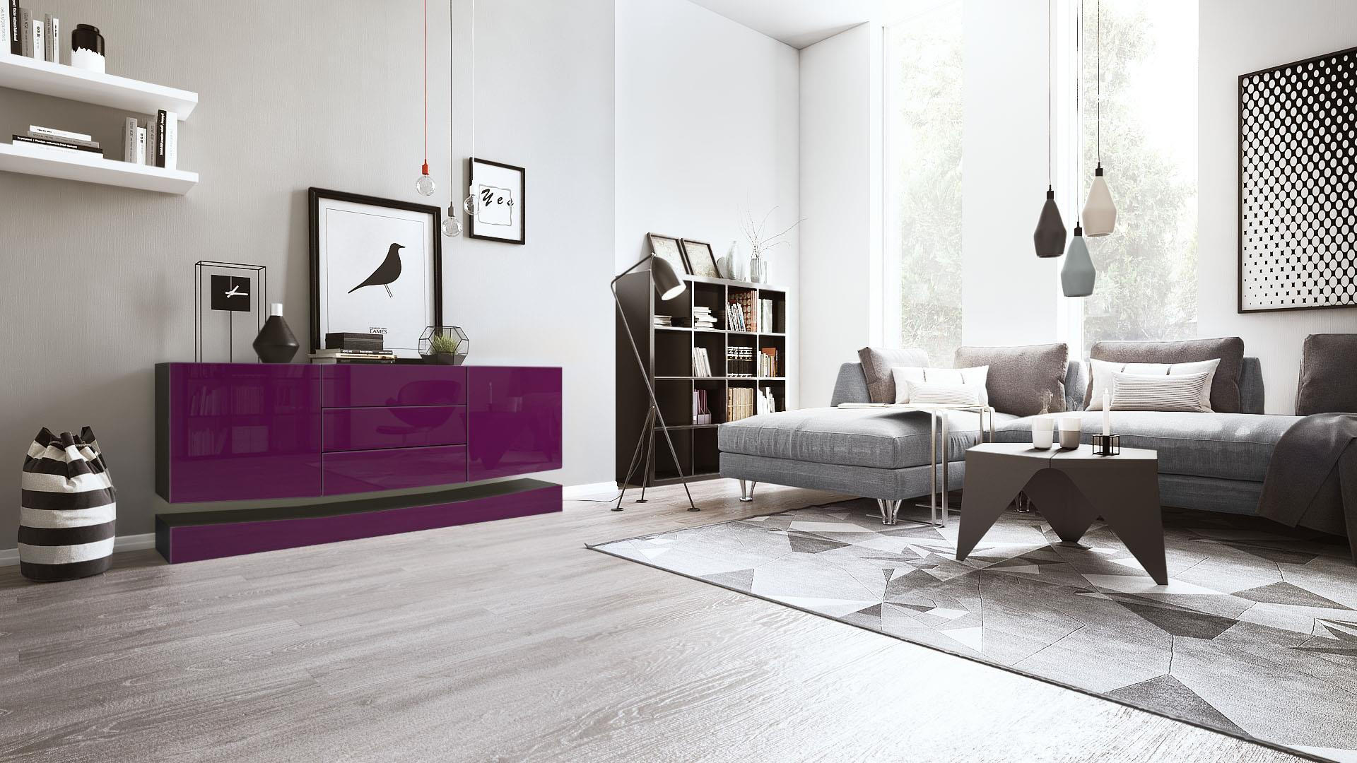 SIDEBOARD City Fronten in Brombeer Hochglanz - Brombeere, Holzwerkstoff (178/82/39cm) - Vladon