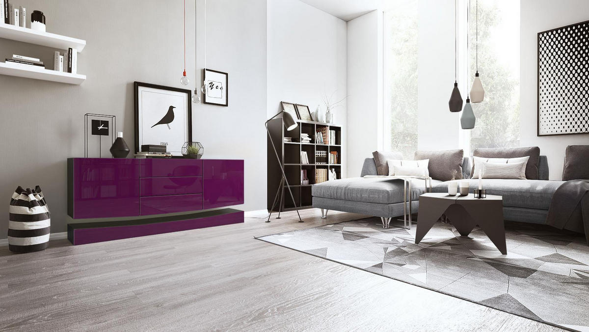 SIDEBOARD City Fronten in Brombeer Hochglanz - Brombeere, Holzwerkstoff (178/82/39cm) - Vladon