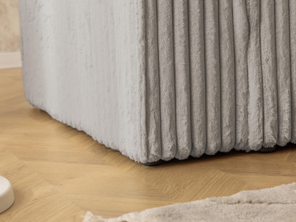 ECKSOFA Rivio mit Schlaffunktion und Bettkasten, Plüschcord Hellgrau - Hellgrau/Schwarz, Holz/Kunststoff (262/149cm) - S-Style