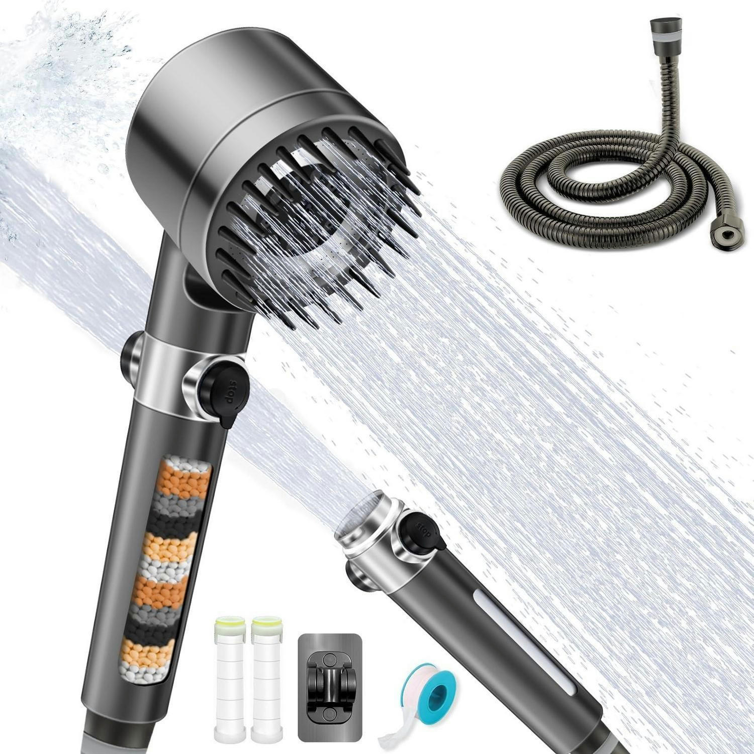 HANDBRAUSE Set mit 1,5 m Schlauch und 2 Filterelementen - Anthrazit, Metall (8/12.7/17cm)