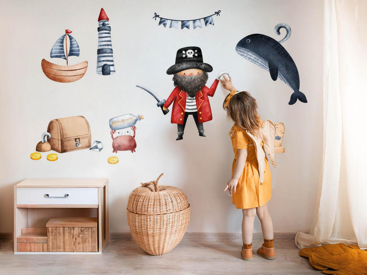 AUFKLEBER 80x110 cm Piratenwelt Aquarell - Multicolor, Kunststoff (80/110/0.1cm) - TULUP