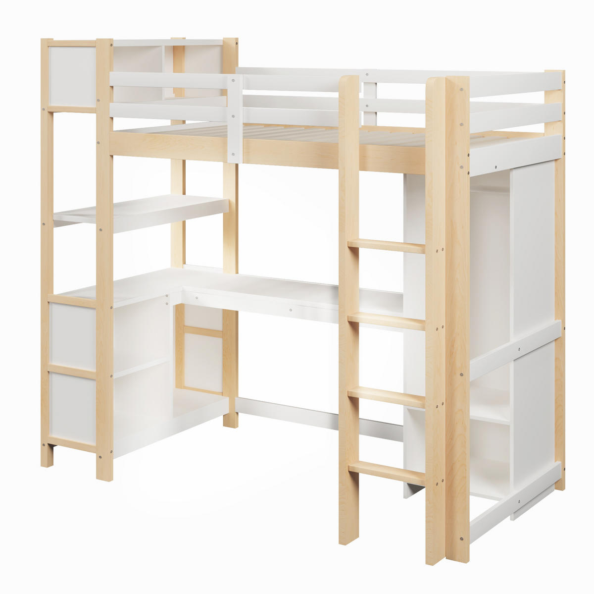 HOCHBETT 90x200 cm in Natur mit Schreibtisch, Regal und Kleiderschrank - Naturfarben, Holz (90/200cm) - IVMEU