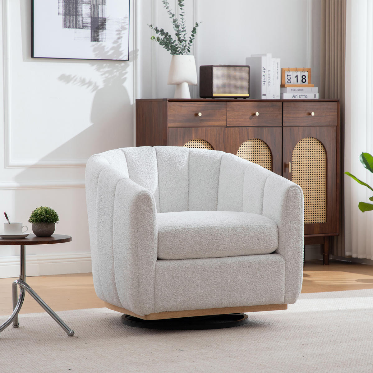 SESSEL 360° drehbar mit Chenille-Bezug, DE-42366, Elfenbein - Creme, Metall (73/75.5/81cm) - ComfortXL